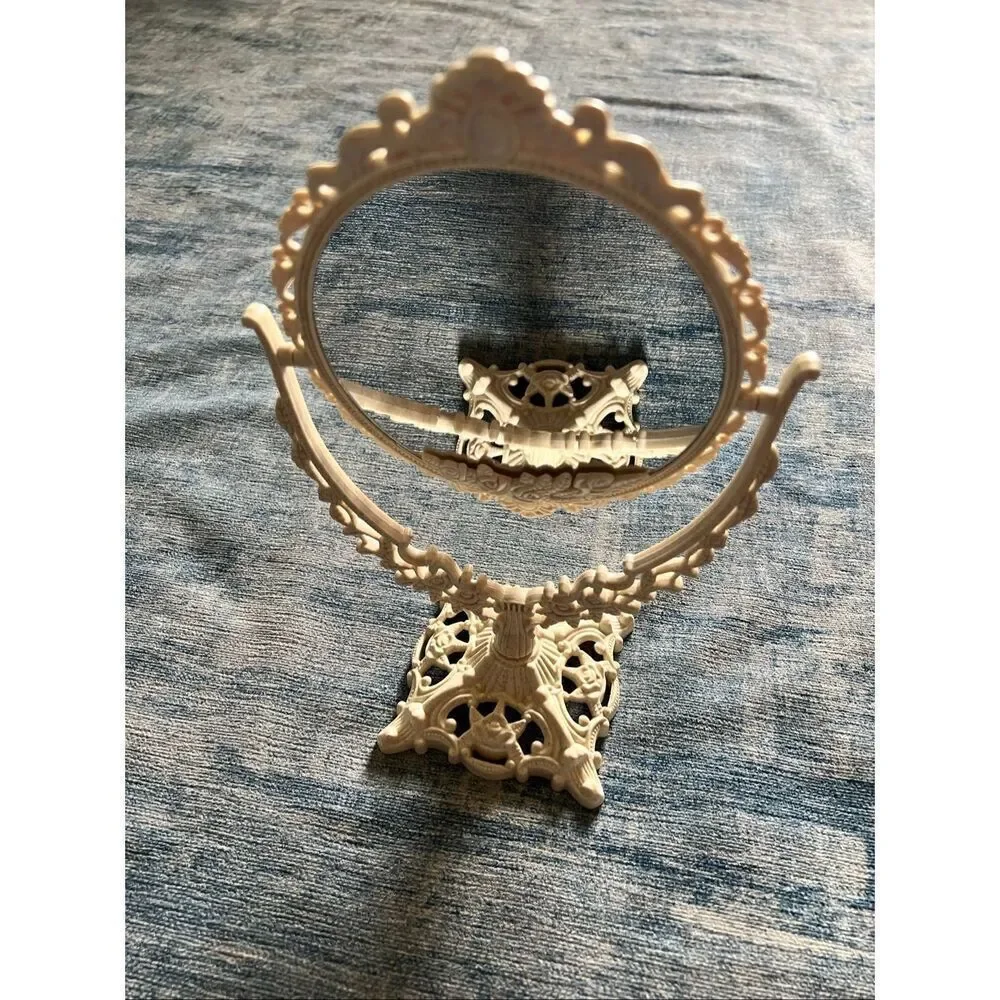NIB! Cream Beige Vintage Style Scroll Ornate Style Tabletop Vanity Mirror